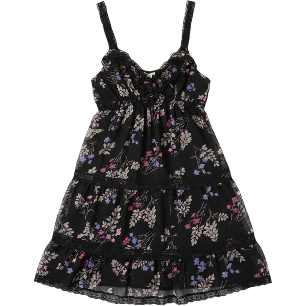 Victorias Secret Angel Black Floral Lace Trim Tiered Babydoll Nightgown Medium